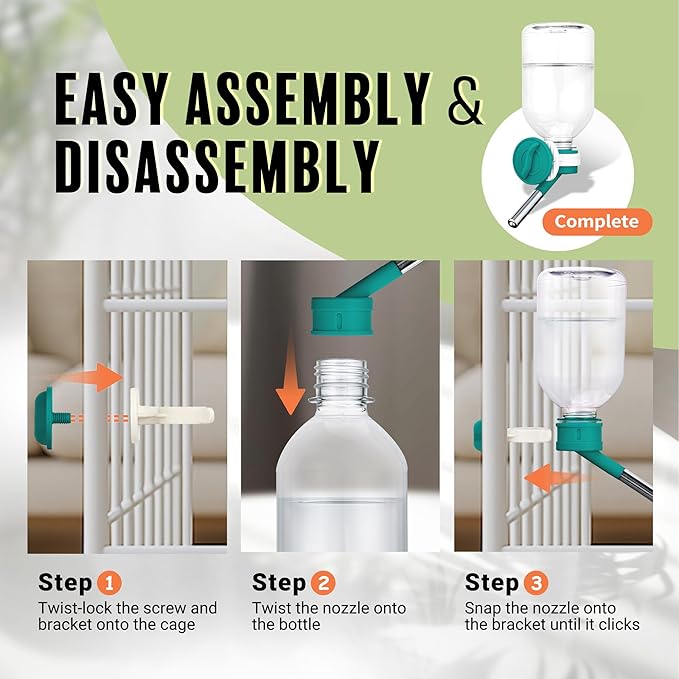 Choco Nose Patented No-Drip Water Bottle/Feeder for Guinea Pigs/Hamsters/Bunnies/Ferrets/Other Small Pets, Critters and Animals - for Cages, Crates or Wall Mount. 10.2oz. Nozzle 10mm, Green 2pk(C128)