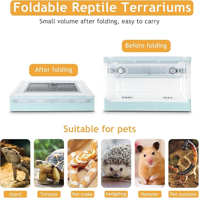 RunDuck Travel Portable Foldable Terrarium Kits for Reptiles -Heat-Resistant Material, Easy to Move with Wheels, Includes Plant, Feeding Bowl, and Carpet for Snakes, Lizards, Tortoises, and Leopard