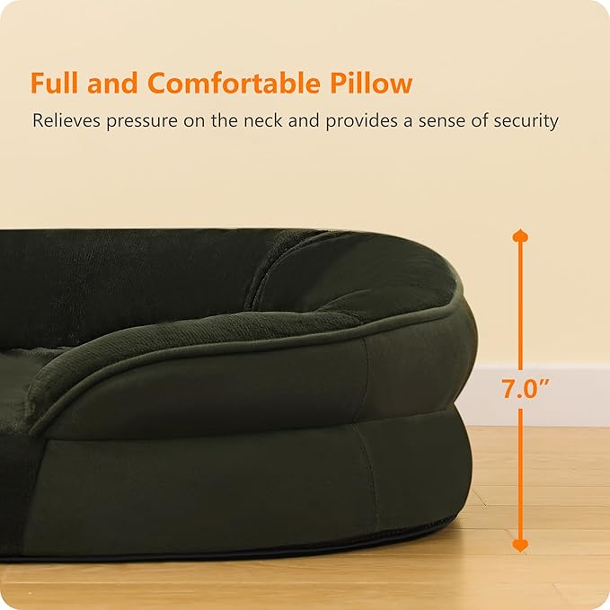 Dwanton Orthopedic Dog Bed for Extra Large Dogs with Gel Memory Foam, Waterproof Dog Sofa, Washable Pet Bed with Four Sided Bolster Cushion, Removable Cover & Non-Slip Bottom, 45", Green