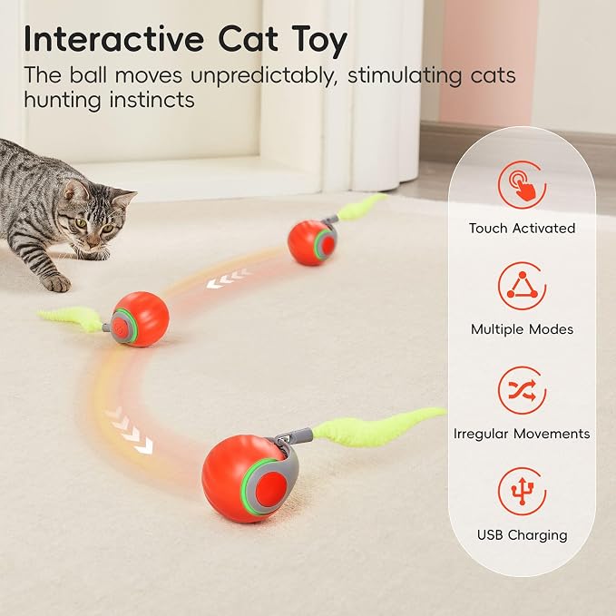 Potaroma Moving Ball Cat Toys with Feather Tail, Rechargeable - Image 2