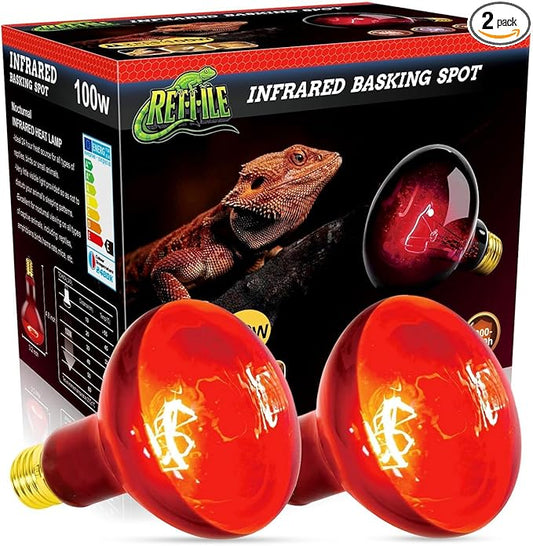 Red Reptile Heat Lamp Bulb,120V 100W Infrared Heat Emitter Red Heat Lamp for Reptile Amphibian, Infrared Basking Spot Light Bulb 2PCS
