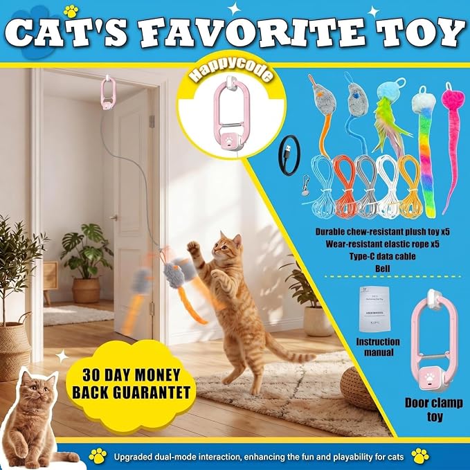 Interactive Cat Toy, Electric Cat Teaser, Door Clip, 2 Motion Modes,Pink - Image 6