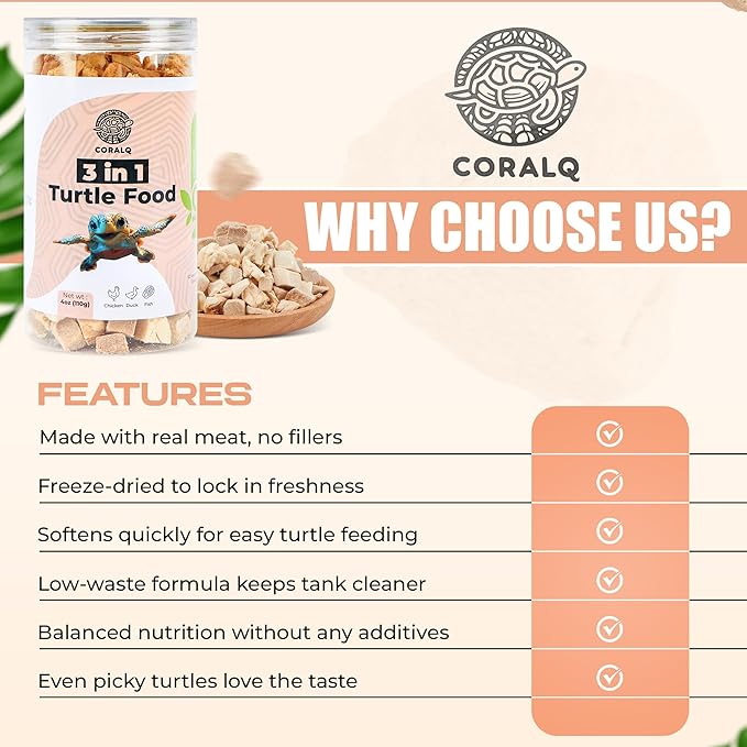 3 in 1 Meat Turtle Food - Chicken & Duck & Fish Meat Natural Freeze Dried Turtle Treats