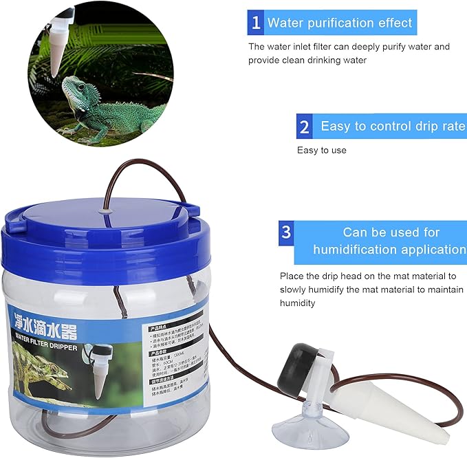HEEPDD Reptile Water Dripper Kit, Automatic Drip Irrigation System with Adjustable Flow, Quiet Operation for Terrariums, Bearded Dragons, Frogs, Snakes, Geckos, Chameleons