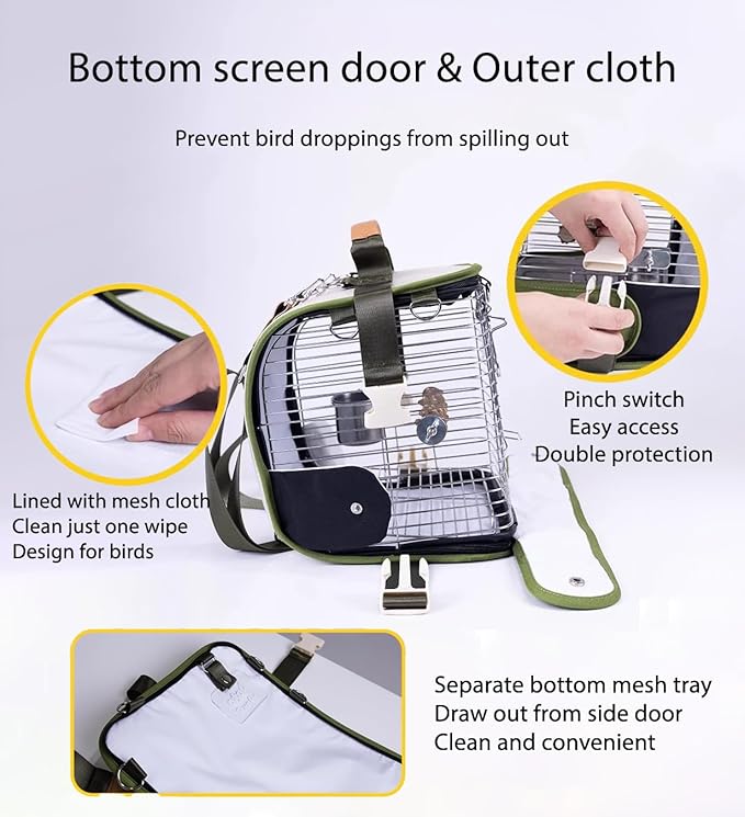 Portable Bird Travel Cage Backpack – Durable Stainless Steel Mesh Carrier with Stand/Tray, for Parrots, Cockatiels, Conures, and Parakeets – Perfect for Outdoor Adventures (Orange)