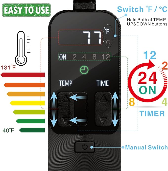 Reptile Dimming Thermostat with Timer for Reptiles Heat Lamp Heating Pad Seedling Heat Mat Temperature Controller