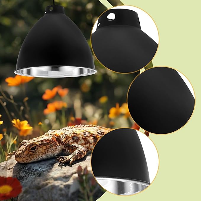 HouseVibe Reptile Dome Lamp Cover Light Shade Replacement Part for Turtles Lizards Chameleons Geckos Bearded Dragons Aluminum Fixture- 8.5in Silver Lining