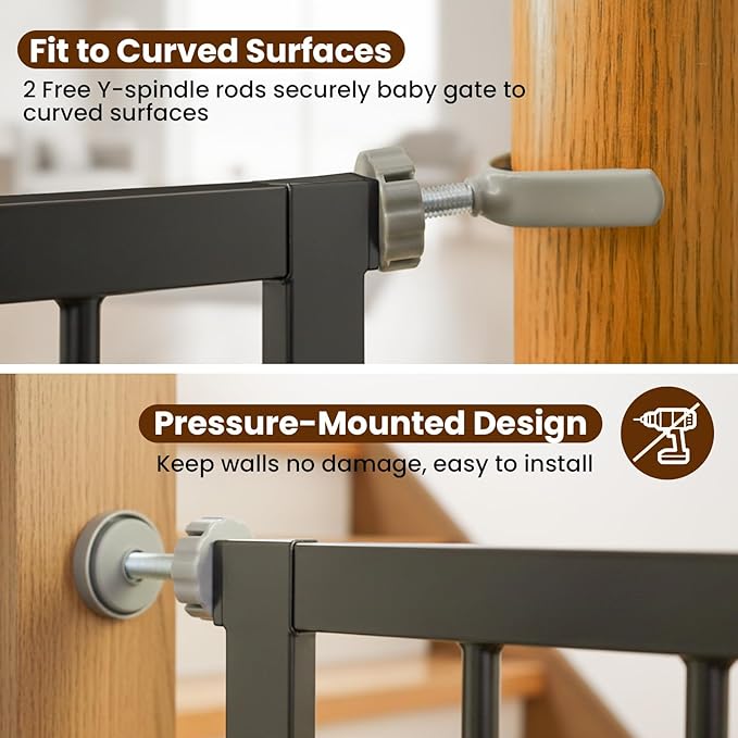 Baby Gate with Door, 26-40" Auto Close Dog Gate Indoor for Stairs Doorways, Easy Install Pressure Mounted Pet Gate, Easy Walk Through Child Safety Gate for the House, Black