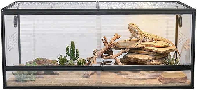 48x20x20'' Bearded Dragon Tank, 83 Gallon Reptile Terrarium, Aluminum Frame Reptile Enclosure with Lockable Sliding Glass Doors, 270° View & 304 Mesh Top