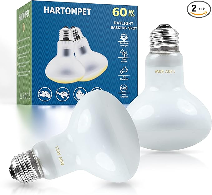 60W E26 Reptile Heat Lamp Bulbs, UVA Basking Spot Light for Bearded Dragon, Lizard, Tortoise, Chicks, Other Reptiles & Amphibians - Simulated Natural Sunlight Terrarium Heat Lamps | 2 Pack