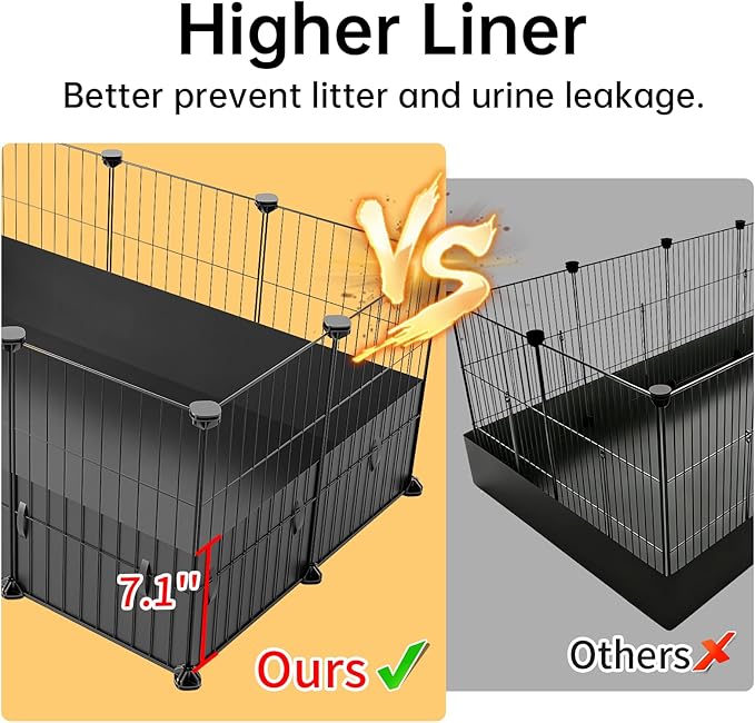 Oneluck Guinea Pig Cage, Small Animal Playpen with Rasied Waterproof Liner, 8 Square Feet for 2 Pets, Expandable Indoor Habitat, C&C Cage for Bunny, Turtle,Hedgehog,48''L x 24''W x 16''H