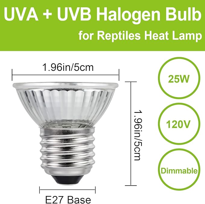 UVB UVA Reptile Light Bulb 25W Bulb for Reptiles and Amphibians Tanks, Turtle Bearded Dragon Lizard Cages Frogs Heat Lamp Replacement Bulb, Pack of 6