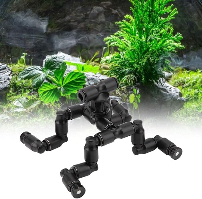 Reptiles Terrarium Nozzle, Plastic Reptiles Fogger Mist Sprinkler Rainforest 360 Degree Adjustable Pet Cooling Nozzle Pet Cooling System for Rainforest, Black