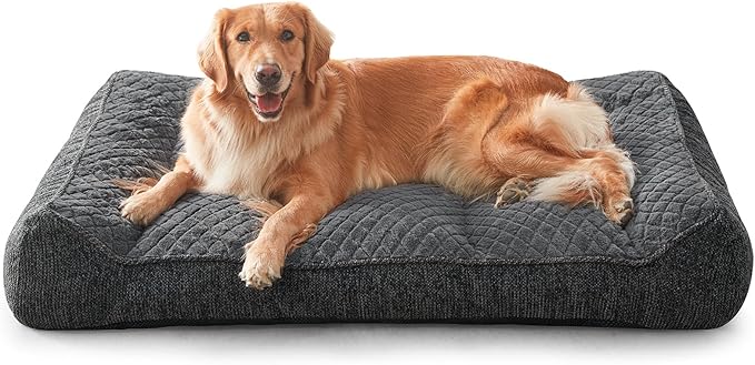 JOEJOY XL Orthopedic Dog Bed for Large Dogs Up to 90lbs - Extra Thick Foam Pet Bed Sofa with Bolster Sides, Large Sized Dog Bed with Removable Washable Cover, Non-Slip Bottom, Grey (42"x30")