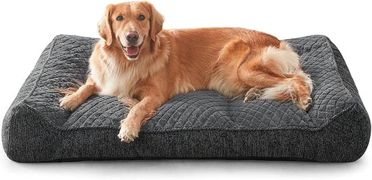 JOEJOY XL Orthopedic Dog Bed for Large Dogs Up to 90lbs - Extra Thick Foam Pet Bed Sofa with Bolster Sides, Large Sized Dog Bed with Removable Washable Cover, Non-Slip Bottom, Grey (42"x30")