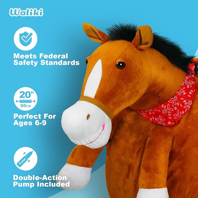 WALIKI Horse Hopper Ball | 20-Inch Deluxe Inflatable Cowboy Rodeo Jumping Ball with Handles | Sit & Bounce Ride-On Toy for Kids Ages 6, 7, 8, and 9 | Fun Indoor/Outdoor Play