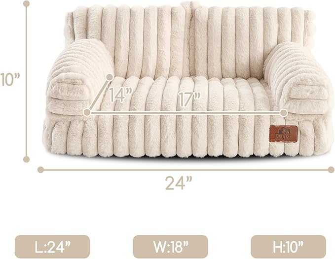 Hollypet Fluffy Dog Cat Bed Pet Couch Beds Plush Soft Warming Washable Puppy Bed for Small Medium Dogs and Large Cats, Cream, 24" L x 18" W x 10" Th