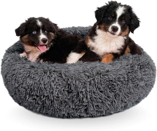 Active Pets Premium Medium Donut Dog Bed, Fits Up to 45 lbs, Removable Cover & Washable Cushion, Plush Long Pile Faux Fur Fabric, Portable Beige Pet Bed Furniture for Puppies Adult Canines & Cats