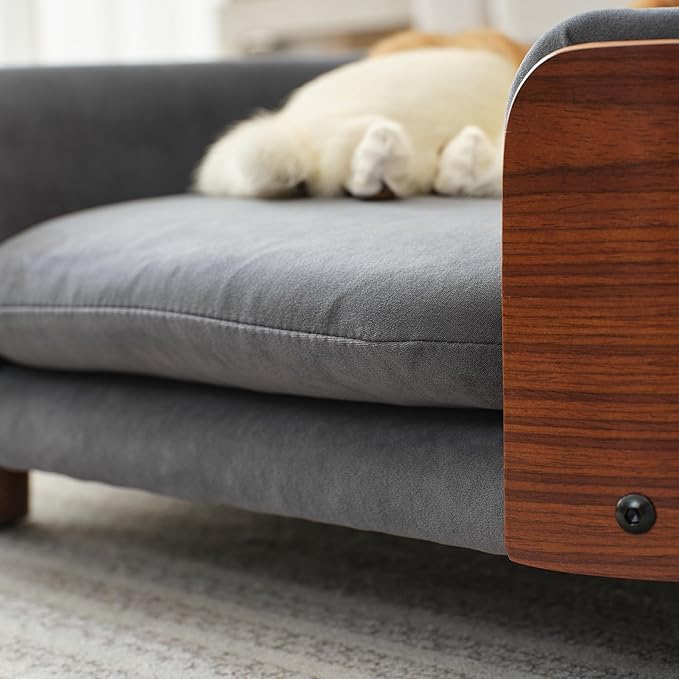 Elevated Dog Bed Pet Sofa with Solid Wood Legs and Bent Soft Backrest, Pet Cat Stool Bed with Velvet Cushion,for Small and Medium Size Dogs Kitten, Mid Size