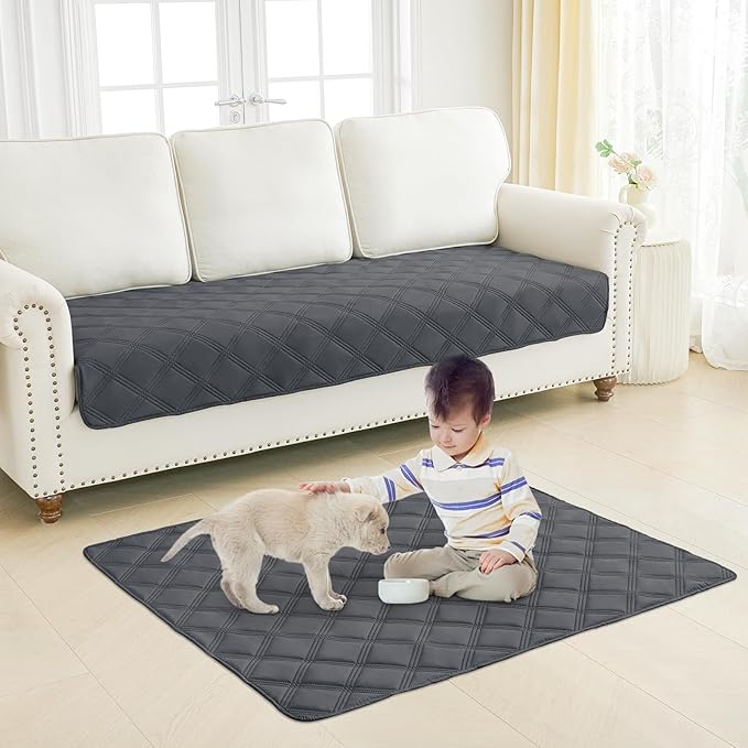 Smiry Waterproof Dog Bed Cover Blanket 40x70, Soft Reversible Pet Blanket, Washable Leakproof Cats Dogs Couch Cover for Sofa, Couch, Furniture, Dark Grey/Beige
