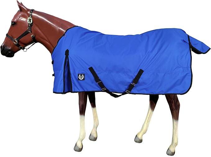 Horse Blanket 600D Ripstop Winter Turnout Blanket, 250 GSM Polyfill, 100% Waterproof & Breathable, Cold Weather Horse Blanket with Secure Fit (Blue w/Black Trim),Size-81