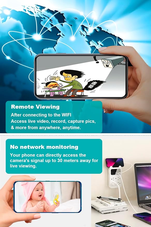 Hidden Camera Wall Outlet Camera, 2K HD Wireless Nanny Cam with 120° Wide Angle Loop Recording Motion Detection Easy Setup for Home, Pets & Office Indoor Security-White (White)