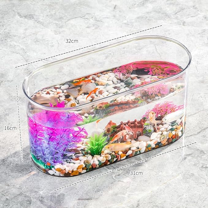 Small Turtle Tank Kit, Reptile Aquarium with Basking Platform, Decor Stones & Water Grass – Habitat for Turtles, Hermit Crabs, Fish – Ideal for Home or Office (12" x 6" x 12")
