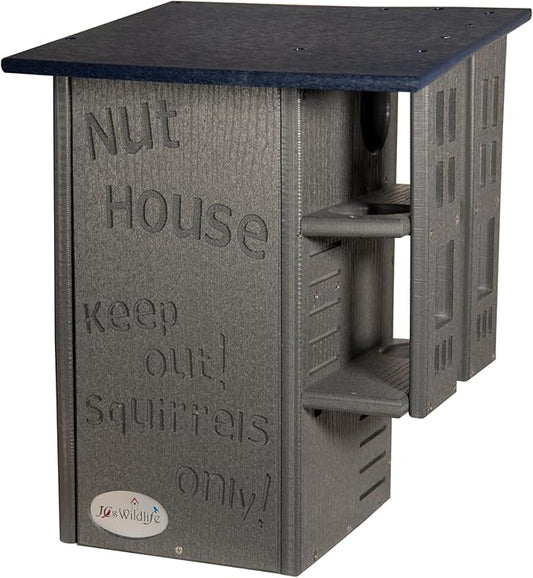JCS Wildlife Ultimate Wooden Squirrel House, Multi-Tier Squirrel Nesting House with Predator Guards, Weather-Resistant Recycled Poly Lumber, Easy-Clean Tree House for Outside, Blue & Gray