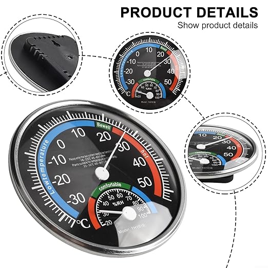 Analogue for Thermometer Hygrometer for Thermal Room Climate Control with Temperature and Humidity Measurement for Indoor and Outdoor Use (Black)