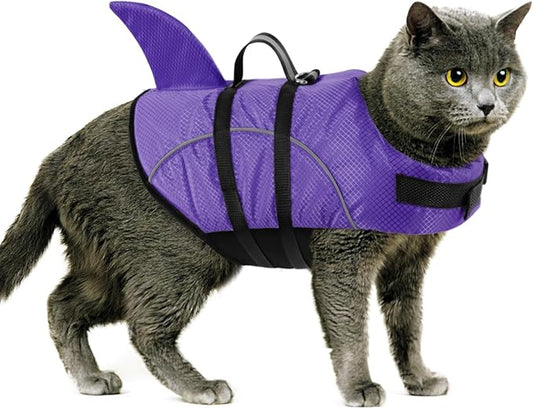 Queenmore Cat Life Jacket, XXS Extra Small Dog Life Vest, Puppy Life Vest for Swimming, Small Dog Vests for Boating, Lightweight High-Vis Water Floating Vest with Rescue Handle/Leash Hook