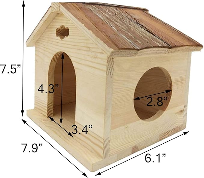 Hamiledyi Guinea Pig Wooden House, Chinchilla Space Natural House with Window Pets Large Hideout Play Hut for Gerbil Ferret Squirrel Rats Mice Hedgehog