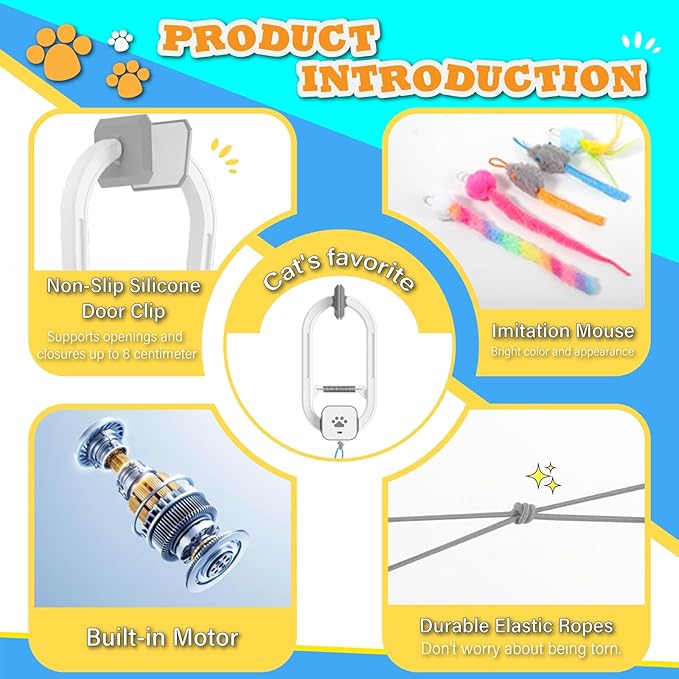 Interactive cat toy, Electric cat teaser, Door clip, 2 Motion modes,Gray - Image 3