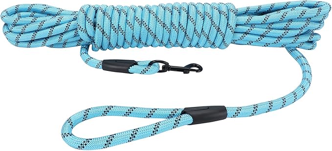 Long Dog Leash for Training 50Ft-Reflective Nylon Rope with Swivel Hook-Recall Agility Lead for Large Small Medium Dogs Outside Walking Hiking-Sky Blue Diam 1/2"