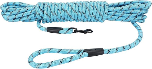 Long Dog Leash for Training 50Ft-Reflective Nylon Rope with Swivel Hook-Recall Agility Lead for Large Small Medium Dogs Outside Walking Hiking-Sky Blue Diam 1/2"