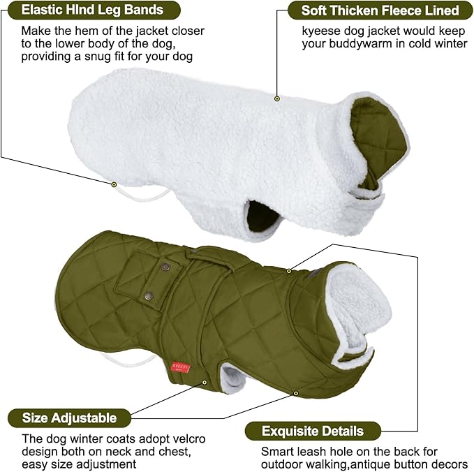 KYEESE Dog Coat Thick Dog Coats for Medium Dogs Soft Dogs Jacket with Pocket Warm Pet Winter Puffer Coat with Leash Hole Waterproof Pets Clothes for Cold Weather Windproof Pet Sweater