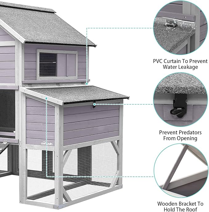 Suumerpety 41 sq.ft Large Outdoor Chicken Coop with Run - Multi-Level Hen House, Weatherproof Roof, Predator-Resistant Design & 6 Nesting Boxes for 8-10 Chickens