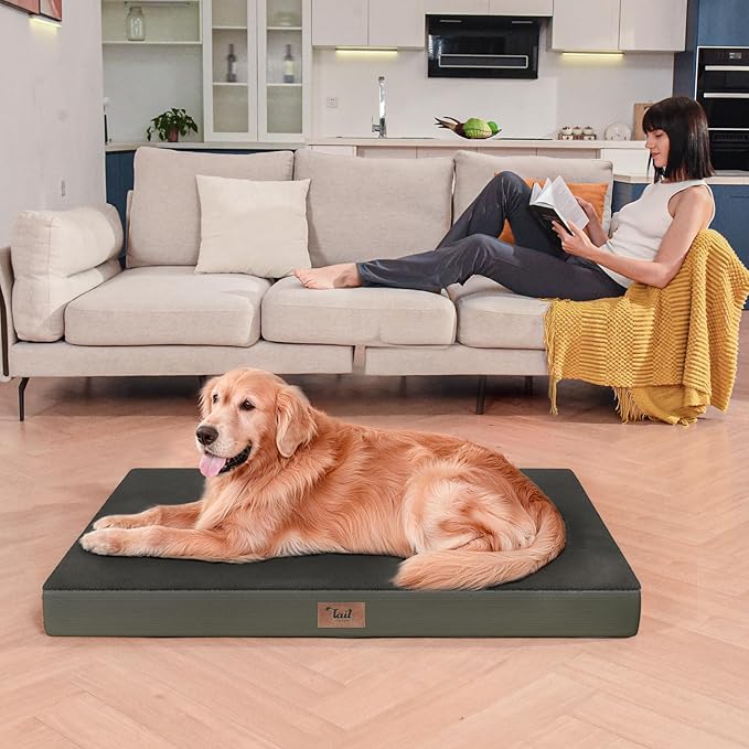 Orthopedic Dog Crate Bed for Extra Large Dogs, XXL Waterproof Comfort Pet Bed with Egg Crate Foam 47x29 Inch, Removable Oxford Cover, Coffee