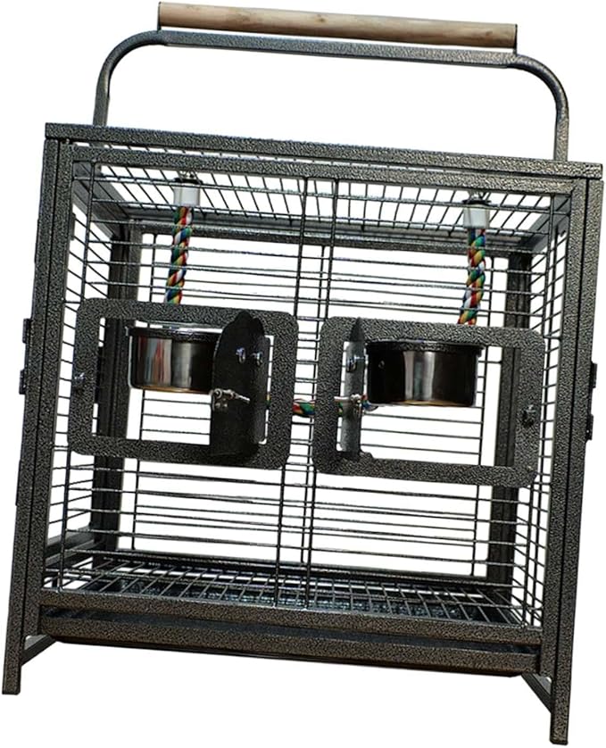 Pet Travel Cage with Handle Sturdy Metal Bird Carrier for Parrots Cockatiels Sugar Gliders Rats Hamsters 25.59x18.70x14.76 inch