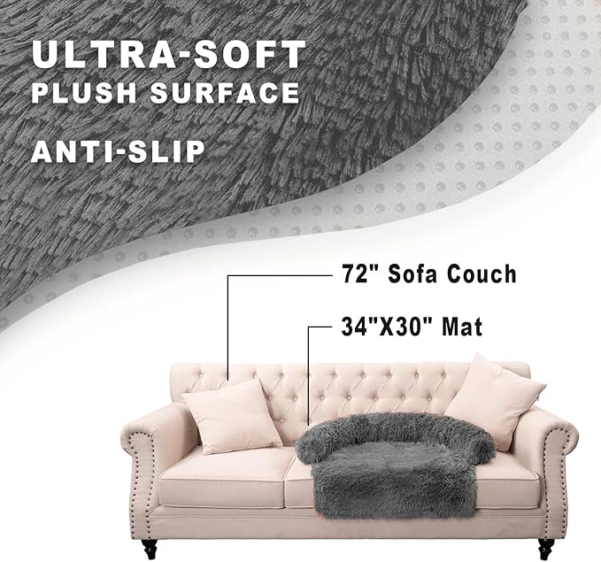 Tinaco Calming Dogs/Cats Bed Mats, Dog Pad Washable Removable Couch Cover, Plush Long Fur Mat for Pets, Waterproof Lining, Perfect for Small, Medium and Large Dogs and Cats (Dark Gray, 34"x30")