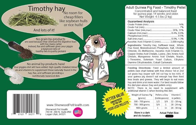 Sherwood Pet Health Adult Guinea Pig Food Measured Timothy Pellet (4.5 Pound) Hay-Based, Grain-Free, Soy-Free for Better Digestion