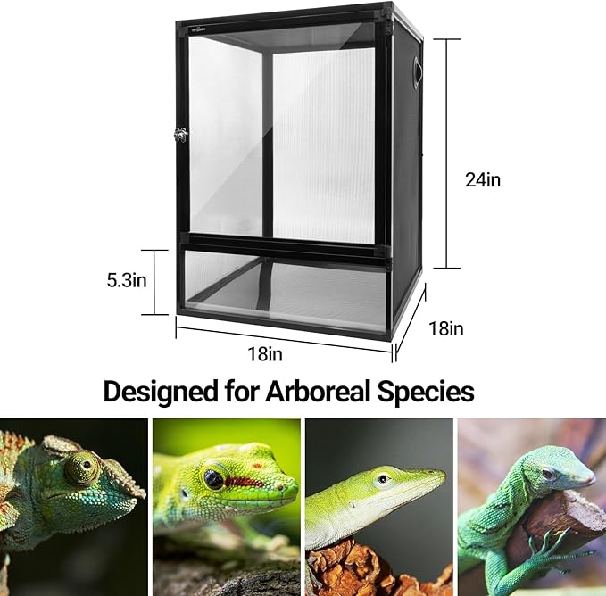 REPTI ZOO 18" x 18" x 24" Reptile Tank, Deluxe Foldable Screen Cage, 34 Gallon Vertical Terrarium with Fogger & Cable Pass, Tall Enclosure for Chameleon, Tree Frog, Crested Gecko, Arboreal Reptiles