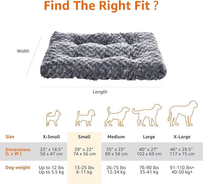 Amazon Basics Washable Cat and Dog Bed Crate Pad, Indoor, Easy to Wash, Fits Medium Crates, 29 x 21 x 3 inches, Gray