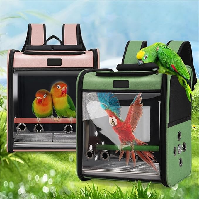 Backpack Bird Carry Cage Carriers Bag Travel Set Pet Bird Breathable Double-Shoulder Backpack Outgoing Travel Cage(Blue)