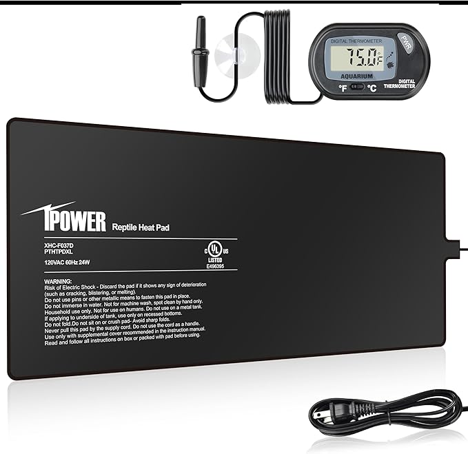 iPower 8 by 18-Inch 24W Reptile Heat Mat, LCD Digital Aquarium Thermometer, Under Tank Warmer Terrarium Heat Pad for Turtles Lizards Frogs and Other Small Animals, Multi Sizes