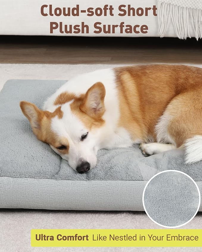 NUPIDA Washable Dog Bed for Large Dog, XL Crate Bed Plush Pet Kennel Pad with Non-Slip Bottom, Pet Sleeping Mat, 41x27 inch, Light Gray