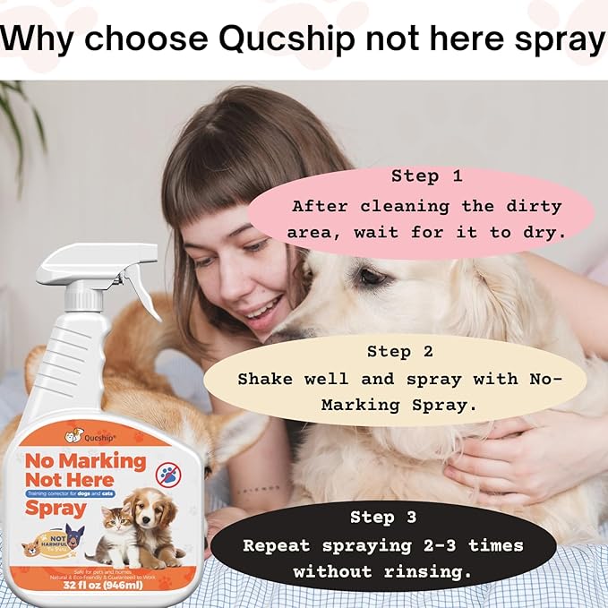 Qucship 32oz No Pee Spray for Dogs Inside, Stop Dog Urinating in House with No More Peeing, Indoor Dog No Marking Spray for Furniture & Carpet, Best Don't Pee Here Dogs Right