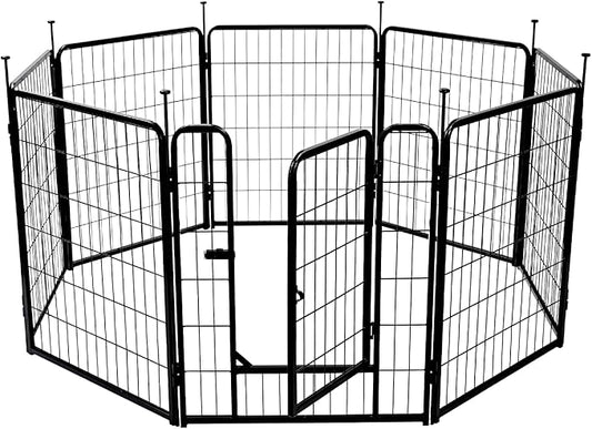 Amazon Basics Dog Playpen, 8 Panels Metal Fence with Door, Foldable for Indoor and Outdoor Use, Suitable for Small to Medium Sized Dogs, 30 Inch Height, Black