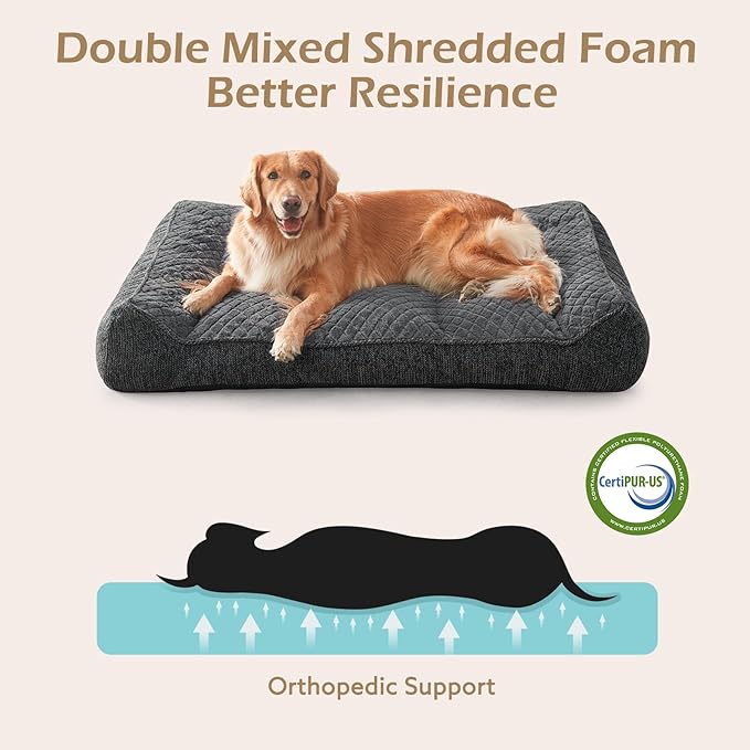 JOEJOY XL Orthopedic Dog Beds Large Sized Dog, Extra Thick Supportive Big Dogs Couch Bed with Sides, Ultra Soft Pet Bed Sofa for Large Dogs, Grey, 38''x28''