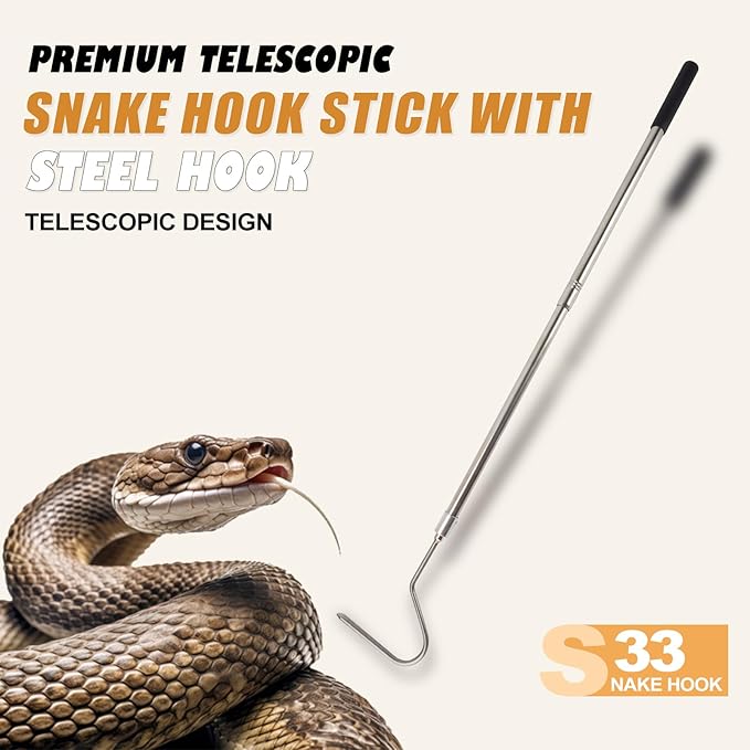 Snake Hook, Stainless Steel Extensible snake grabber tool, 33 inch Sturdy snake Catcher Handling Stick Trap Tool Tong for Herpetologists, Wildlife control personnel, Wranglers, Removal Experts