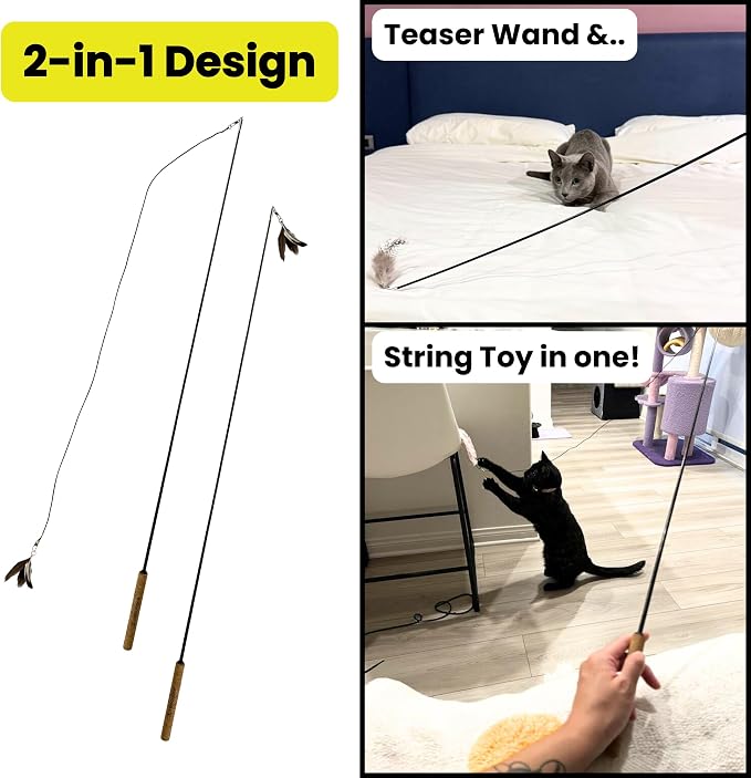 Forever Stick and 3 Strings including Chew Proof Metal Wire - The Unbreakable Cat Wand Toy, Durable Cat Toy Wand, Extra Long Cat String Toy, Cat Fishing Pole Toy for Bored Indoor Adult Cats, Stick Toy - Image 7